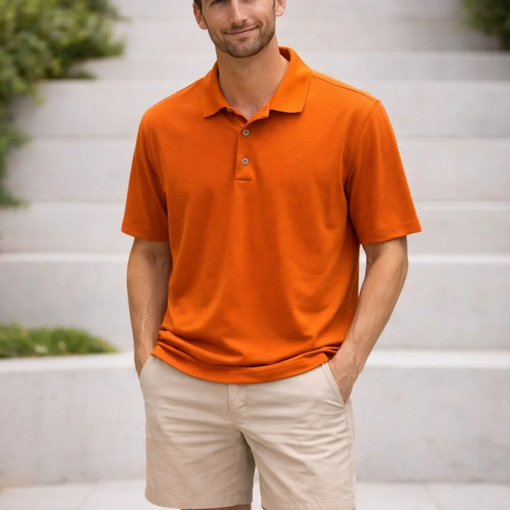 Adidas Men’s Orange Climalite Polo Golf Shirt Medium Sporty